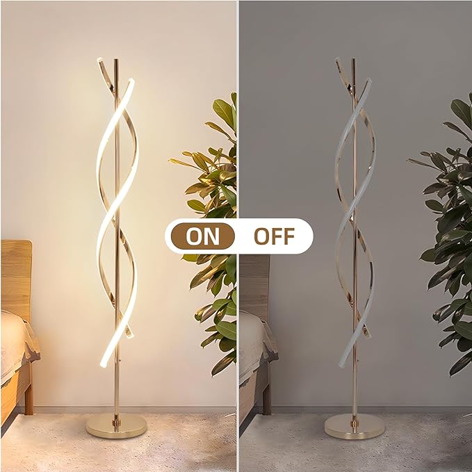 ADISUN 40W LED Floor Lamp Remote Control Dimmable Spiral Floor Lamp Indoor Tall Lamp Floor Lamp for Living Rooms Family Rooms Bedrooms Offices Lighting (Gold) - LeafyLoom