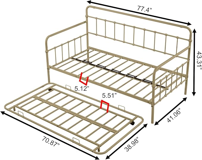SuperStroke Jintop Twin Size Bed W slats,Metal Frame Daybed with Trundle and Anti-Noise Design,Space-Saving & Easy to Install,for Living Room Bedroom Apartment,Bronze - LeafyLoom