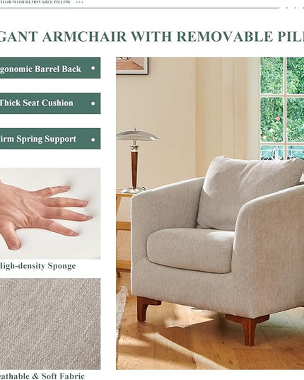 COLAMY Accent Chairs & Ottoman Set of 2, Upholstered Fabric Living Room Chair Armchair with Back Pillow and Wooden Legs for Reading Room, Light Grey - LeafyLoom