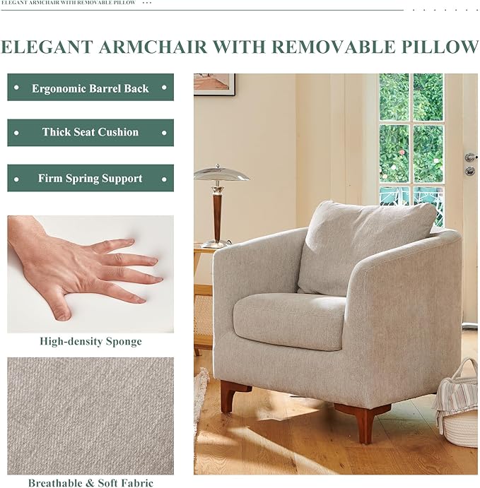 COLAMY Accent Chairs & Ottoman Set of 2, Upholstered Fabric Living Room Chair Armchair with Back Pillow and Wooden Legs for Reading Room, Light Grey - LeafyLoom