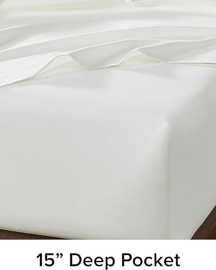 UGG 11787 Alahna Full Bed Sheets and Pillowcases 4-Piece Set Sleep in Luxury Machine Washable Deep Pockets Wrinkle-Resistant Breathable Cozy Comfort Silky Cooling Sheets, Full, White - LeafyLoom