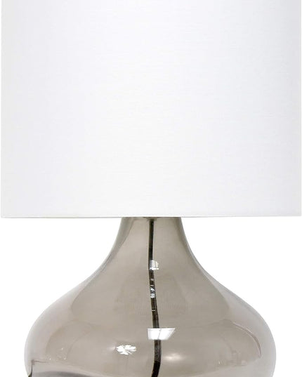 Simple Designs LT2063-SMW Small Glass Raindrop Bedside Table Lamp with White Fabric Shade, Smoke Gray - LeafyLoom