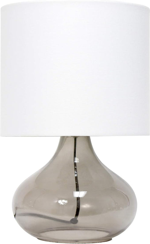 Simple Designs LT2063-SMW Small Glass Raindrop Bedside Table Lamp with White Fabric Shade, Smoke Gray - LeafyLoom