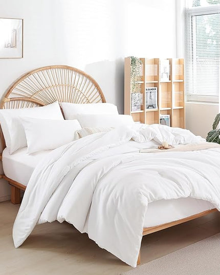 Full Size Comforter White Modern 3PCS Microfiber Full Size Comforter Sets for All Season Comforter for Men, Women and Girls Soft Lightweight Bed Comforter Set - LeafyLoom