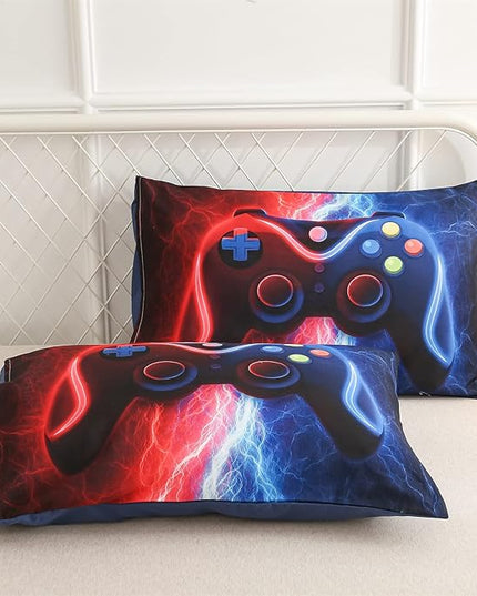 Meeting Story Gamer Gaming Bedding Sets Tie Dye Lightnings Gamepad Comforter Set for Boys Games Console Action Buttons Novelty Colorful Modern Room Decor Home Quilt Set (Twin, Red-Blue) - LeafyLoom
