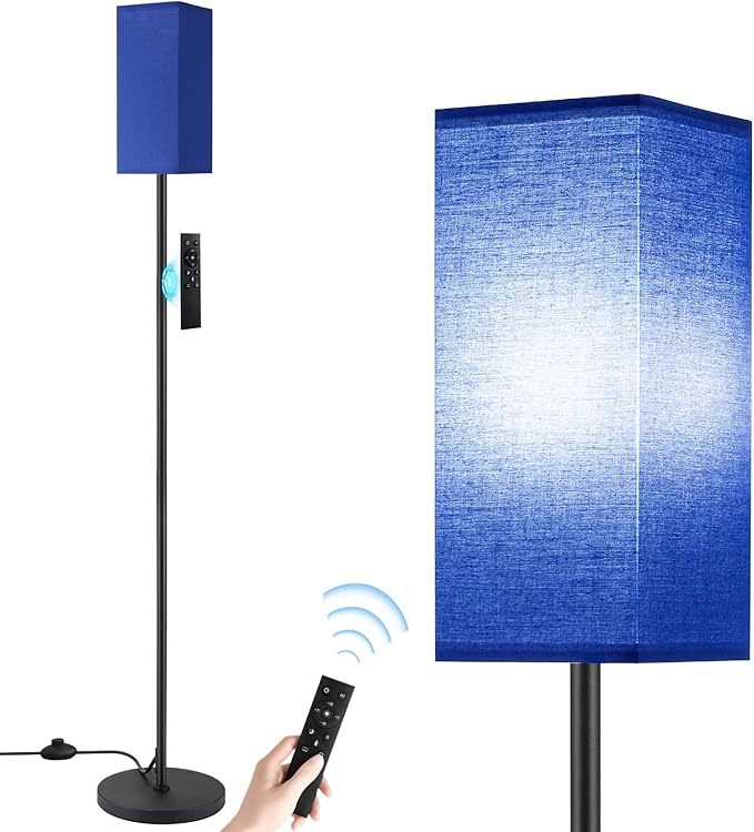 Ambimall Remote Control Floor Lamp, Stepless Dimmable, 64 Inches Tall, Include 9W Bulb, Standing Lamp for Living Room Bedroom Office (Blue & Black) - LeafyLoom