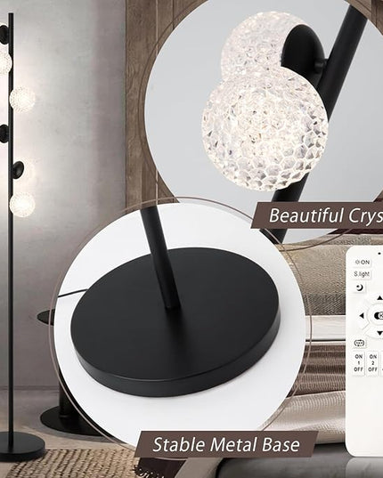 ADISUN Globe Crystal Modern Floor Lamp for Bedroom, 6-Heads Dimmable Standing Lamp for Living Room, Dining Room, Bedroom, Corner, Tall Lamp for Office, Study Room with Remote Control - LeafyLoom