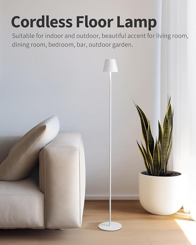 KDG Modern Cordless Floor Lamp, Portable LED Corner Stand Lamp, 5000mAh Battery Operated, Stepless Dimmable Adjustable Height lighting for Living room, Bedroom, Outdoor, Office, Night Light(White) - LeafyLoom