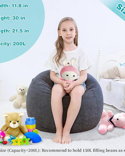 Stuffed Animal Storage Bean Bag Chair Cover (No Filler) for Kids and Adults.Soft Premium Corduroy Stuffable Beanbag for Organizing Children Plush Toys or Memory Foam Small 100L (Dark Grey) - LeafyLoom