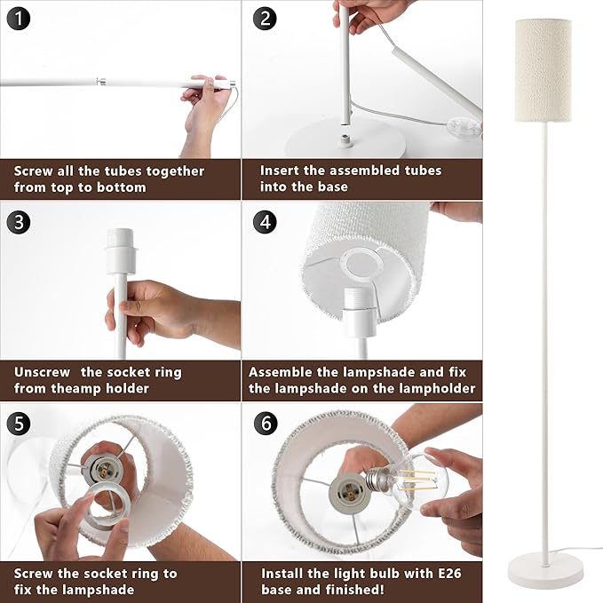 Floor Lamps for Living Room Modern Tall Lamp for Bedroom Office Corner (White, 65'') - LeafyLoom