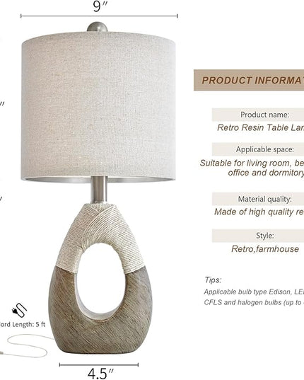 OYEARS Boho Table Lamps Bedroom Living Room Set 2 Sleeping and Reading,Small Farmhouse RattanTable Lamp 19”Rustic Egg Design Resin Light Decoration,Nightstand Bedside Lamps for Office Study Rest - LeafyLoom