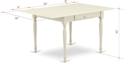 East West Furniture Monza Dining Rectangle Wooden Table Top with Dropleaf & Stylish Legs, 36x54 Inch, Linen White - LeafyLoom