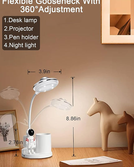 Astronaut Desk Lamp for Kids,Star Space Projector Galaxy Night Light,Eye-Care Reading Small Desk Lamps, with Pen Holder Spaceman Table Lamp, Bedroom Decor Aesthetics, Gifts for Boys and Girls - LeafyLoom
