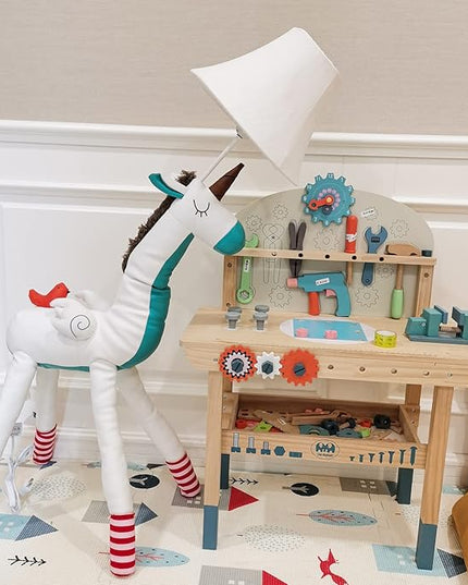 Floor Lamp, Easy-Care Artificial Leather Kids Floor Lamp for Bedroom, 51 Inch Tall White Unicorn Hand-Stitched Design Standing Lamp, Package Come with an E26 LED Bulb (White Unicorn) - LeafyLoom