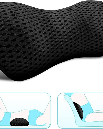 Lumbar Support Pillow - Memory Foam for Low Back Pain Relief, Ergonomic Streamline Car Seat, Office Chair, Recliner and Bed (black) - LeafyLoom
