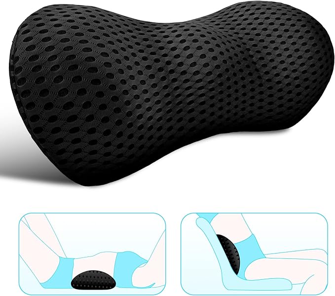 Lumbar Support Pillow - Memory Foam for Low Back Pain Relief, Ergonomic Streamline Car Seat, Office Chair, Recliner and Bed (black) - LeafyLoom