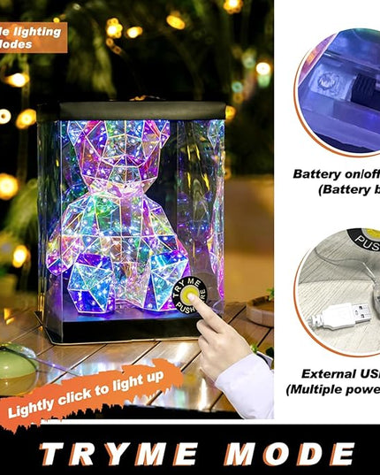 LED Colorful Teddy Bear Night Light, Kids Toys, Bedside Lamp, Mom Kids Birthday Valentine's Day Gift - Table Decoration - with USB Plug and Gift Box - LeafyLoom