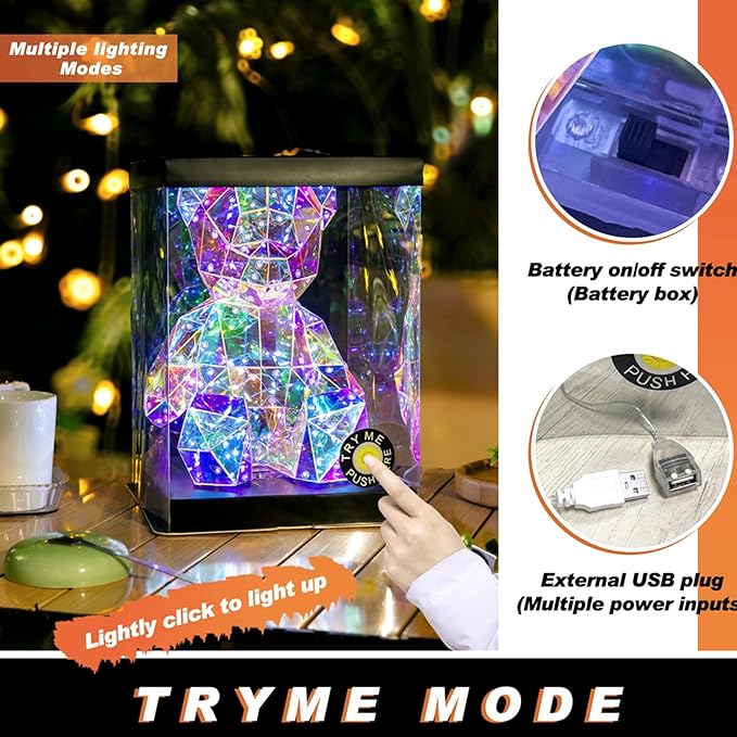 LED Colorful Teddy Bear Night Light, Kids Toys, Bedside Lamp, Mom Kids Birthday Valentine's Day Gift - Table Decoration - with USB Plug and Gift Box - LeafyLoom