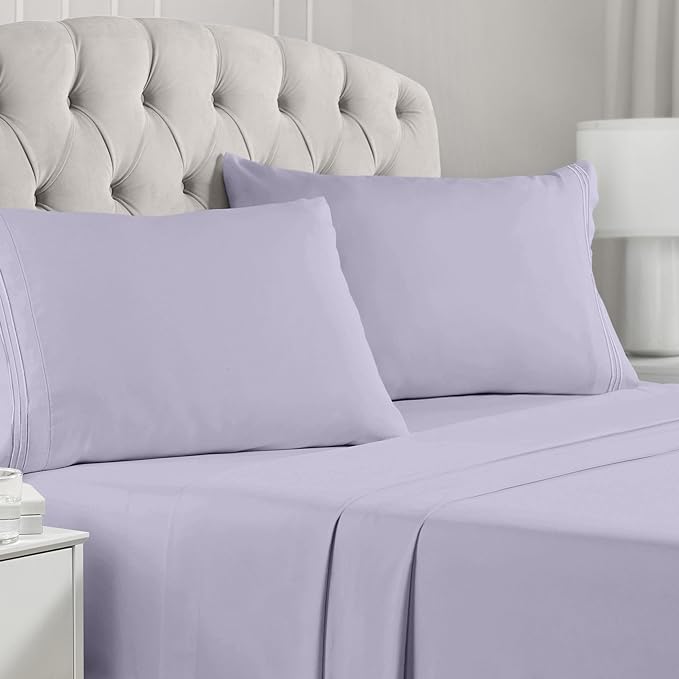 Mellanni King Sheets Set - 4 PC Iconic Collection Bedding Sheets & Pillowcases - Hotel Luxury, Extra Soft, Cooling Bed Sheets - Deep Pocket up to 16 inch (King, Lavender) - LeafyLoom