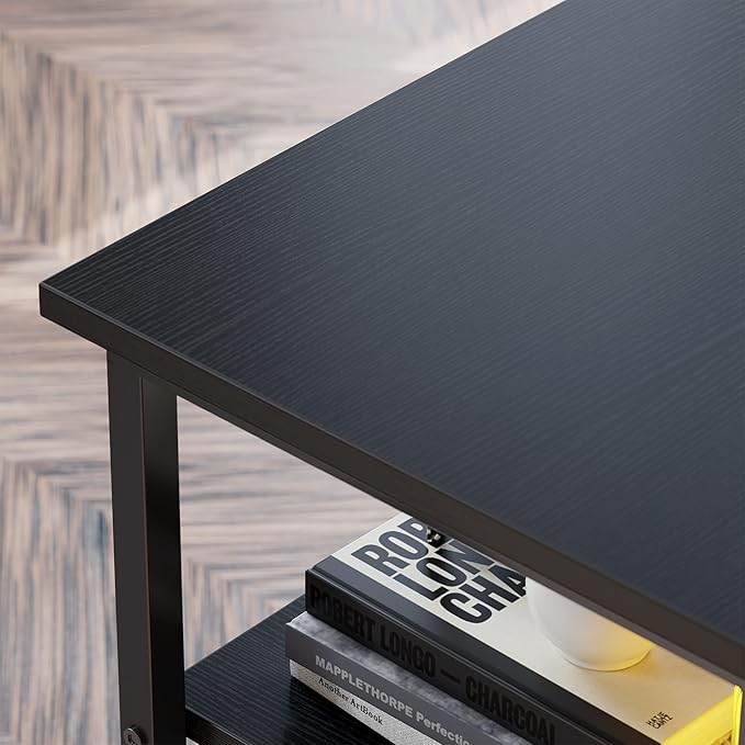 BANTI L Shaped Desk with Shleves, 60" Large Corner Desk with Two Storage, Space Saving, Easy to Assemble, Black - LeafyLoom