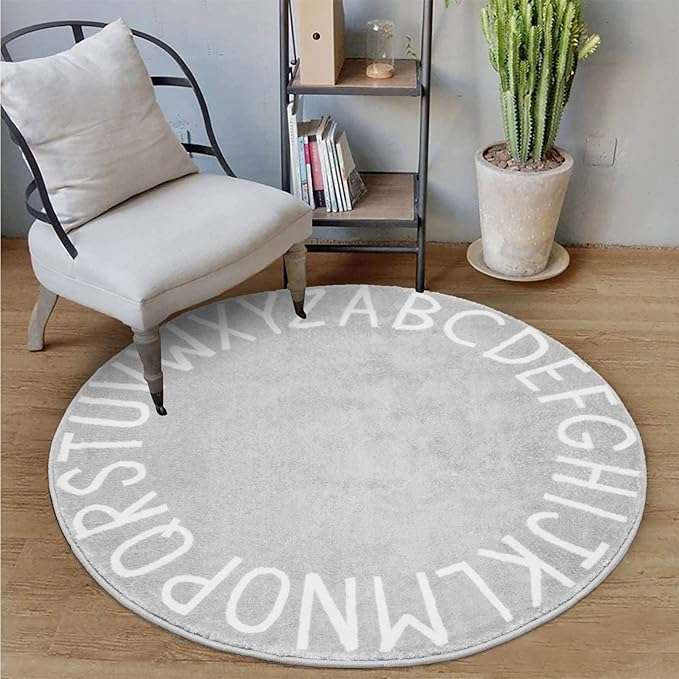Topotdor Round Kids Play Rug Alphabet Nursery Area Rug Extra Large Soft Crawling Play Mat for Children Toddlers Bedroom (40 inch, Grey) - LeafyLoom