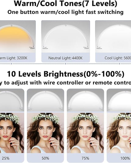 Half Moon Light for Nail Desk, 29in Half Moon Table Lamp Nail Desk Lamp with Wire Controller & Remote, Lash Light Lamp for Eyelash Extensions Tattoo PMU, 7 Cool/Warm Tones & 10 Brightness - LeafyLoom