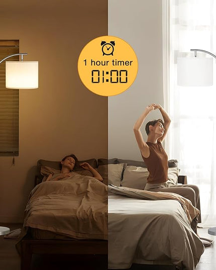 Ambimall Floor Lamp with Remote Control and Stepless Dimmable Bulb, Colors Temperature & Brightness Adjustable, Modern Floor Lamps for Living Room（White Shade & Silver Pole） - LeafyLoom