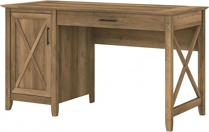 Bush Furniture Key West Computer Desk with Storage | Small for Home Office | Modern Farmhouse, 54W, Reclaimed Pine - LeafyLoom
