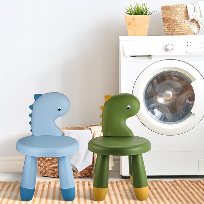 2 Pcs Plastic Dino Chair Sturdy Dinosaur Chairs Lightweight Activity Chairs Ergonomic Design Anti Slip Step Stool for Indoor Outdoor - LeafyLoom