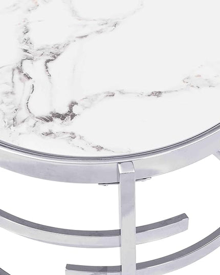 Round Coffee Table Coffee Tables for Living Room Sintered Stone Marble Top Sturdy Metal Frame (Silver, 20.67 inches) - LeafyLoom