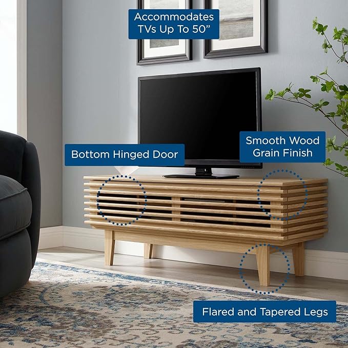 Modway Render Mid-Century Modern Low Profile 46 Inch TV Stand in Oak, 46" - LeafyLoom