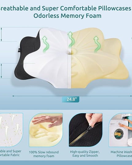 DONAMA Cervical Pillow for Neck Pain Relief,Contour Memory Foam Pillow,Ergonomic Orthopedic Neck Support Pillows for Side,Back and Stomach Sleepers with Breathable Pillowcase-Black - LeafyLoom