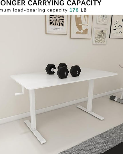 Whole Piece DeskTop Manual Standing Desk Adjustable Height- Crank Stand Up Desk, Sit Stand Desk with Frame Computer Desk 48 x 24 Inch - LeafyLoom