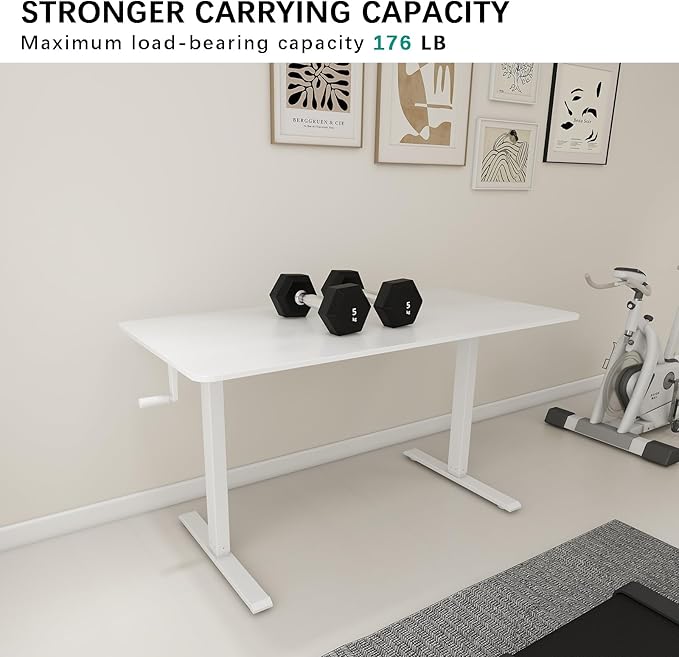 Whole Piece Top Manual Standing Desk Adjustable Height- Crank Stand Up Desk, Sit Stand Desk with Frame & Desktop, Computer Desk - LeafyLoom
