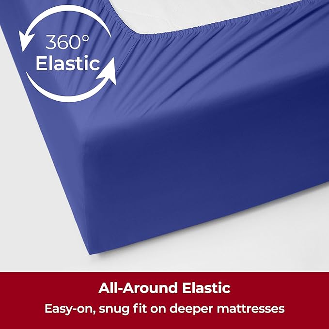 Mellanni Extra Deep King Sheets - 4 PC Iconic Collection Bedding Sheets & Pillowcases - Hotel Luxury, Ultra Soft, Cooling Bed Sheets - Extra Deep Pocket up to 21 inch (King, Royal Blue) - LeafyLoom