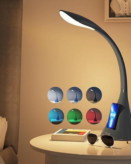 Modern Heavy Duty Bright LED Desk Lamp for Home Office, Wireless Charging, Touch Table Lamp, Adjustable Neck & Height, 5 Brightness Level, 3 Light Temps, 56 LEDs & 4 Years Lifespan (Gray) - LeafyLoom