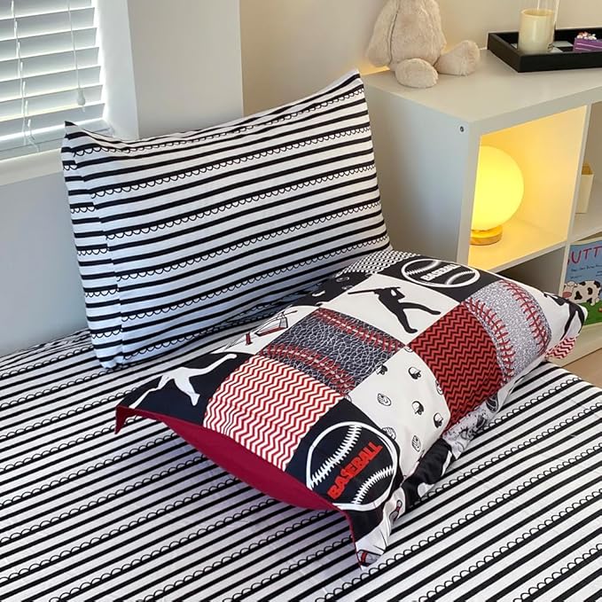 7 Piece Baseball Comforter Set Bed in A Bag Twin Size 3D Softball Sports Bedding Set for Boys Kids Microfiber Comforter All Season (1 Comforter, 1 Flat Sheet, 1 Fitted Sheet, 4 Pillowcase) - LeafyLoom