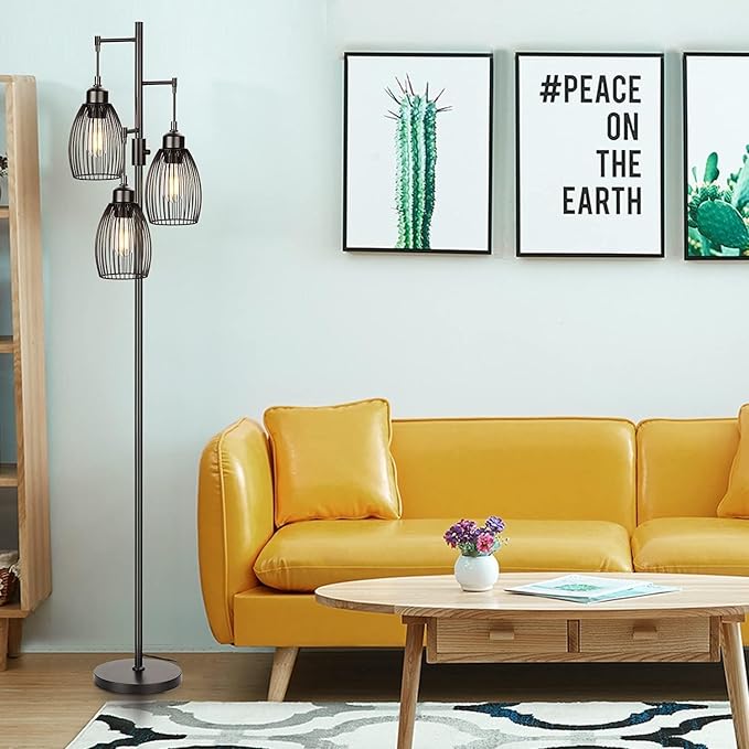 68’’ Dimmable Floor Lamp, 3 x 800LM LED Edison Bulbs Included, Industrial Floor Lamps for Living Room, Rustic Tall Lamps Standing Lamp for Bedrooms Living Room - LeafyLoom