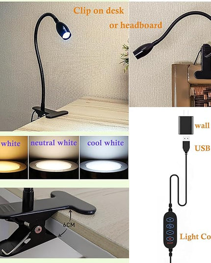 LED Desk Lamp Versatile Clip-on Light Dimmable Zoomable Metal Spotlight with Flexible Arm and Strong Clamp for Reading, Crafting, Working, Painting - LeafyLoom