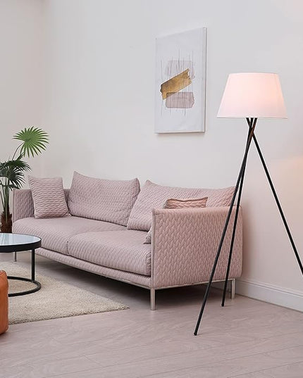 Globe Electric 67519 Allen 59" Floor Lamp, Matte Black, White Linen Shade, On Off Switch on Socket - LeafyLoom