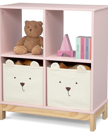 Delta Children babyGap Graham 4-in-1 Convertible Crib with Storage Drawer + Brannan Bear Bookcase with Bins + Brannan Bear Wall Shelf with 4 Hooks, Blush Pink/Dark Pink (Bundle) - LeafyLoom