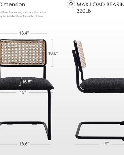 Zesthouse Mid Century Modern Dining Chairs Set of 2, Upholstered Boucle Kitchen Chairs, Famous Breuer Designed Chairs, Armless Accent Chairs with Natural Cane Back & Stainless Chrome Base - LeafyLoom