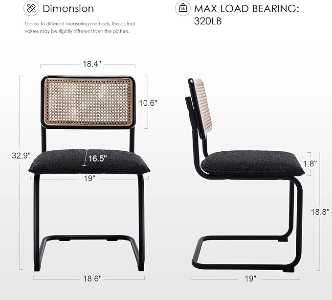 Zesthouse Mid Century Modern Dining Chairs Set of 2, Upholstered Boucle Kitchen Chairs, Famous Breuer Designed Chairs, Armless Accent Chairs with Natural Cane Back & Stainless Chrome Base - LeafyLoom