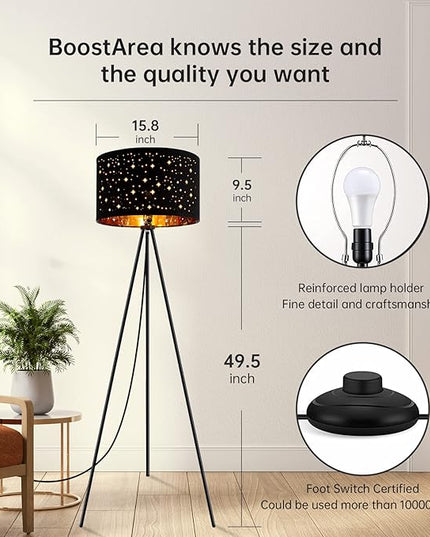 BoostArea Floor Lamp, Tripod Floor Lamp, 8W LED Bulb, Decorative Lamp Shade, Mid Century Standing Lamp for Living Room, Bedroom, Study Room and Office - LeafyLoom