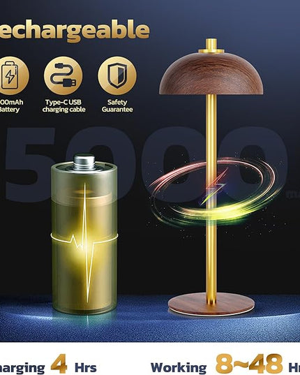 Rechargeable Cordless Table Lamp - 5000mAh Battery Powered Lamp, 3 Color Stepless Dimming LED Table Light with Memory Function for Indoor, Outdoor, Dinner, Patio, Cafe.(Wood Grain B) - LeafyLoom