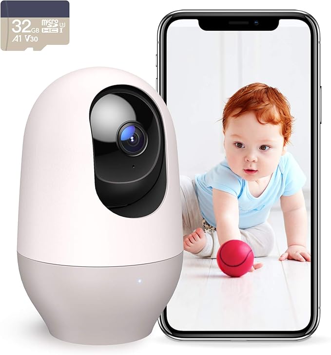 nooie Baby Monitor with SD Card,Baby Monitor with Camera 360 Camera, WiFi Baby Cam with Phone App, AI MotionTracking and Sound Detection,1080P Night Vision Two-Way Audio nooie