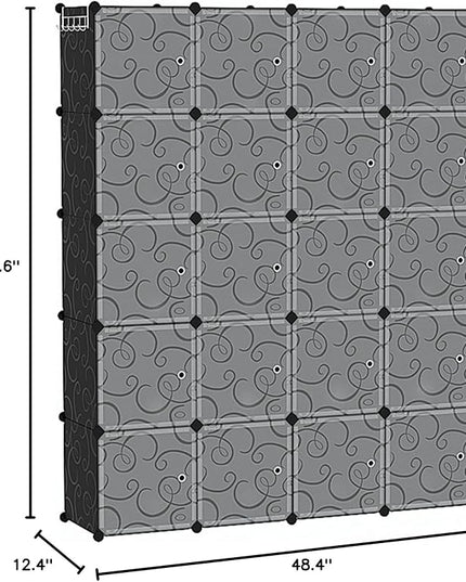C&AHOME Cube Storage Organizer, 20-Cube Storage Shelving with Doors, Modular Book Shelf, Plastic Shelves Organizing Units, Ideal for Bedroom Living Room 48.4" L × 12.4" W × 60.6" H Black SHS3020B-DOOR - LeafyLoom