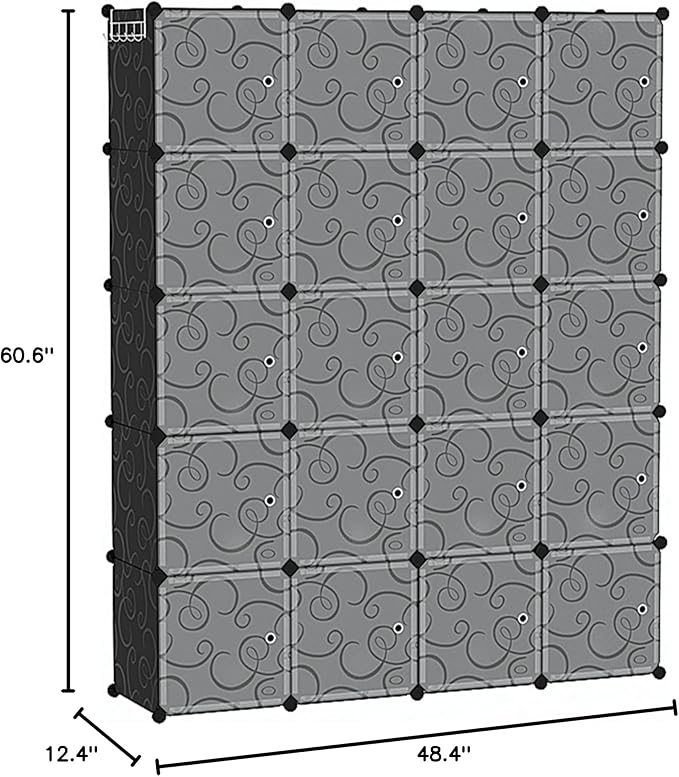 C&AHOME Cube Storage Organizer, 20-Cube Storage Shelving with Doors, Modular Book Shelf, Plastic Shelves Organizing Units, Ideal for Bedroom Living Room 48.4" L × 12.4" W × 60.6" H Black SHS3020B-DOOR - LeafyLoom