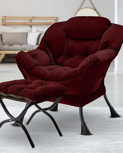 Lazy Chair with Folding Ottoman Modern Large Accent Chair,Contemporary Lounge Leisure Sofa Chair with Armrests Upholstered Sofa Armchair Reading Chair for Bedroom,Dorm & Office,Dusty Rose - LeafyLoom