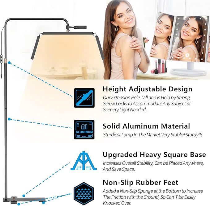 cenoz Lash Light for Eyelash Extensions, 36" Esthetician Light, Half Moon Light, Dual Arm LED Tattoo Light, Adjustable Floor LED Lamps for Makeup, Photography, Selfie, Video Recording(BLACK) - LeafyLoom